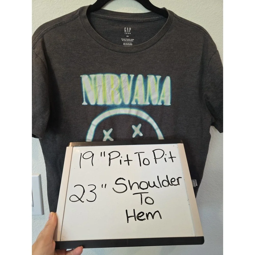 Gap Teen Unisex Nirvana Smiley Logo Grey Graphic Tee Tie‎ Dye Logo Sz XXL Boys